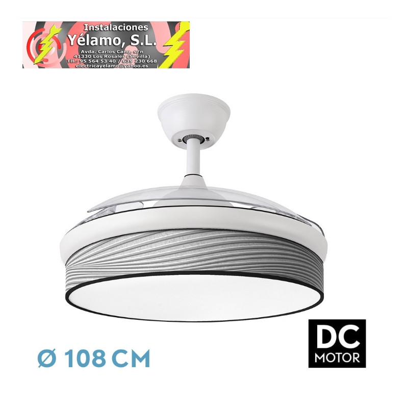 VENTILADOR DC MODA 72W BLANCO/SURCO GRIS 108D 3ASPAS 7200LM 3000K,4000K,6000K REMOTO+MEMORIA+TEMPORIZADOR