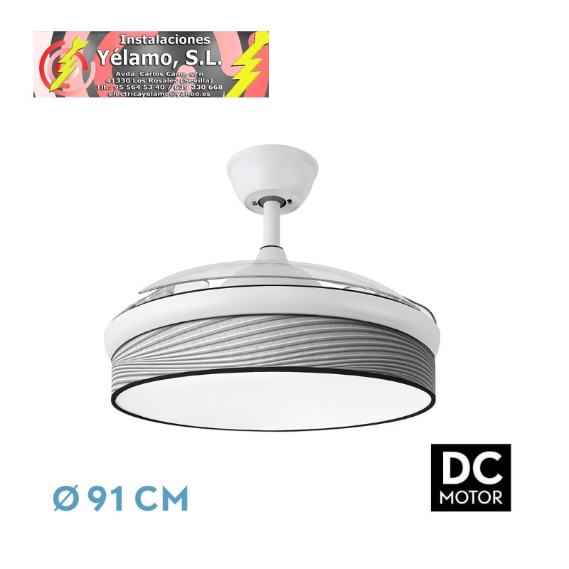 VENTILADOR DC MODA 72W BLANCO/SURCO GRIS 91D 3ASPAS 7200LM 3000-4000-6000K REMOTO+MEMORIA+TEMPORIZADOR