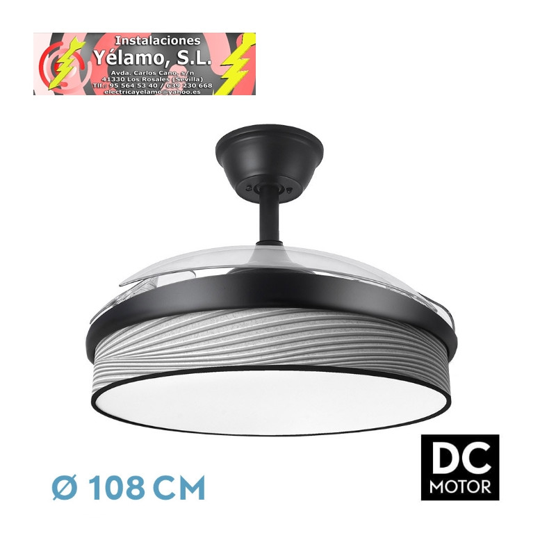 VENTILADOR DC MODA 72W NEGRO/SURCO GRIS 108D 3ASPAS 7200LM 3000K.4000K,6000K REMOTO+MEMORIA+TEMPORIZADOR