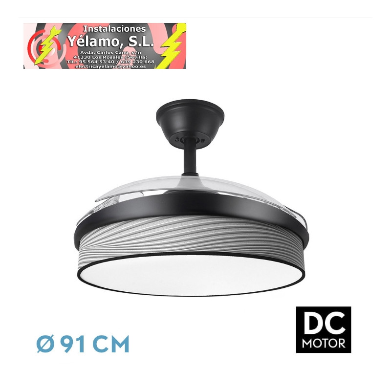VENTILADOR DC MODA 72W NEGRO/SURCO GRIS 91D 3ASPAS 7200LM 3000-4000-6000K REMOTO+MEMORIA+TEMPORIZADOR
