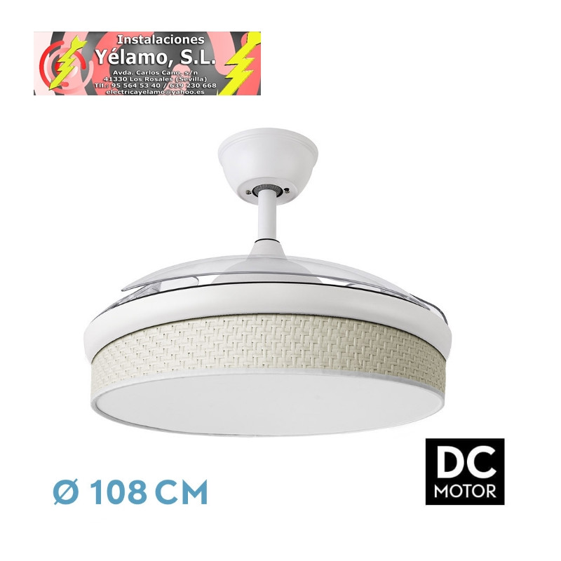 VENTILADOR DC MODA 72W BLANCO/CAÑIZO BLANCO 108D 3ASPAS 7200LM 3000K,4000K,6000K REMOTO+MEMORIA+TEMPORIZADOR