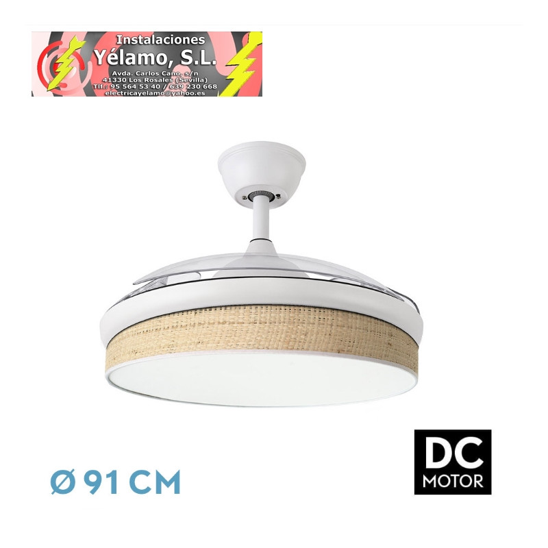 VENTILADOR DC MODA 72W BLANCO/CAÑIZO CLARO 91D 3ASPAS 7200LM 3000-4000-6000K REMOTO+MEMORIA+TEMPORIZADOR