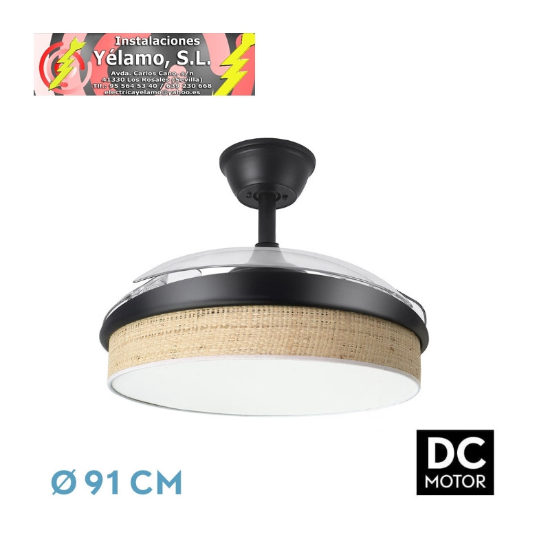 VENTILADOR DC MODA 72W NEGRO/CAÑIZO CLARO 91D 3ASPAS 7200LM 3000-4000-6000K REMOTO+MEMORIA+TEMPORIZADOR