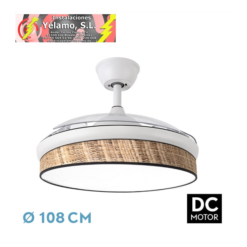 VENTILADOR DC MODA 72W BLANCO/CAÑIZO OSCURO 108D 3ASPAS 9200LM 3000K,4000K,6000K REMOTO+MEMORIA+TEMPORIZADOR