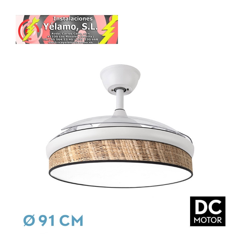 VENTILADOR DC MODA 72W BLANCO/CAÑIZO OSCURO 91D 3ASPAS 7200LM 3000-4000-6000K REMOTO+MEMORIA+TEMPORIZADOR