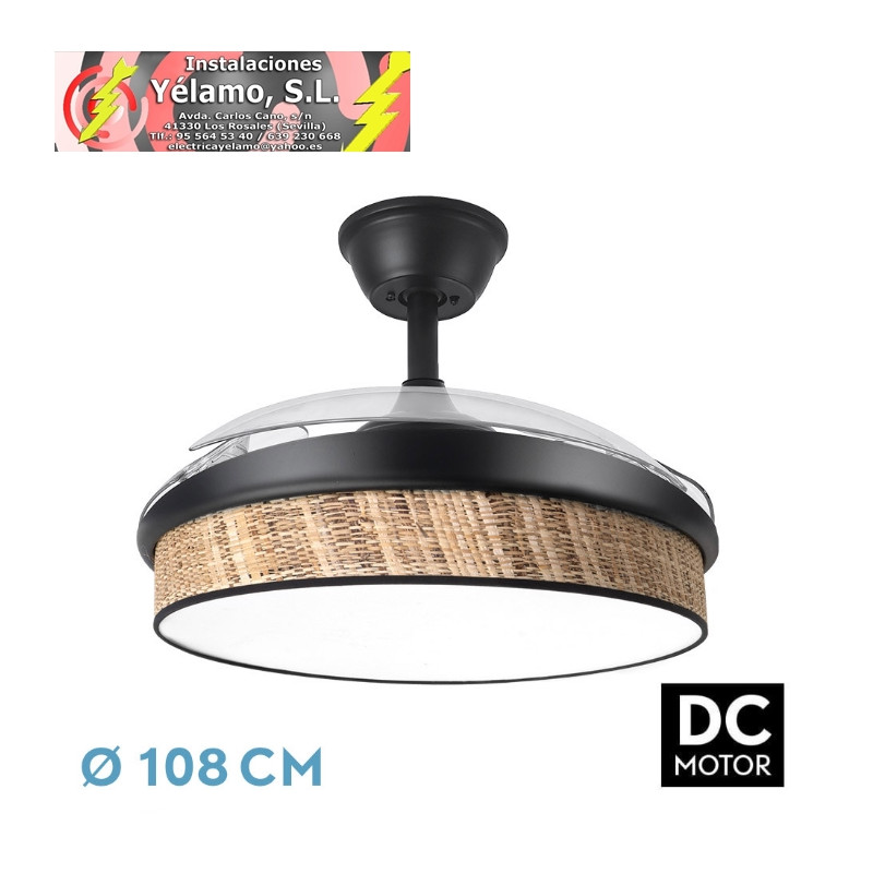 VENTILADOR DC MODA 72W NEGRO/CAÑIZO OSCURO 108D 3ASPAS 7200LM 3000K,4000K,6000K REMOTO+MEMORIA+TEMPORIZADOR