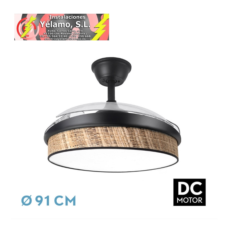 VENTILADOR DC MODA 72W NEGRO/CAÑIZO OSCURO 91D 3ASPAS 7200LM 3000-4000-6000K REMOTO+MEMORIA+TEMPORIZADOR