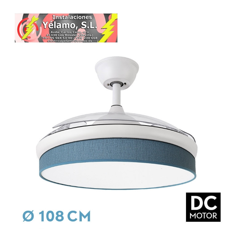 VENTILADOR DC MODA 72W BLANCO/AZUL 108D 3ASPAS 7200LM 3000K,4000K,6000K REMOTO+MEMORIA+TEMPORIZADOR