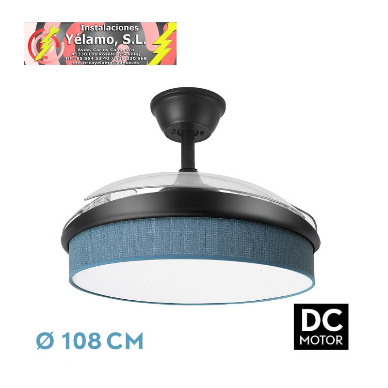 VENTILADOR DC MODA 72W NEGRO/AZUL 108D 3ASPAS 7200LM 3000K,4000K,6000K, REMOTO+MEMORIA+TEMPORIZADOR