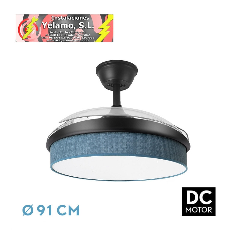 VENTILADOR DC MODA 72W NEGRO/AZUL 91D 3ASPAS 7200LM 3000-4000-6000K REMOTO+MEMORIA+TEMPORIZADOR
