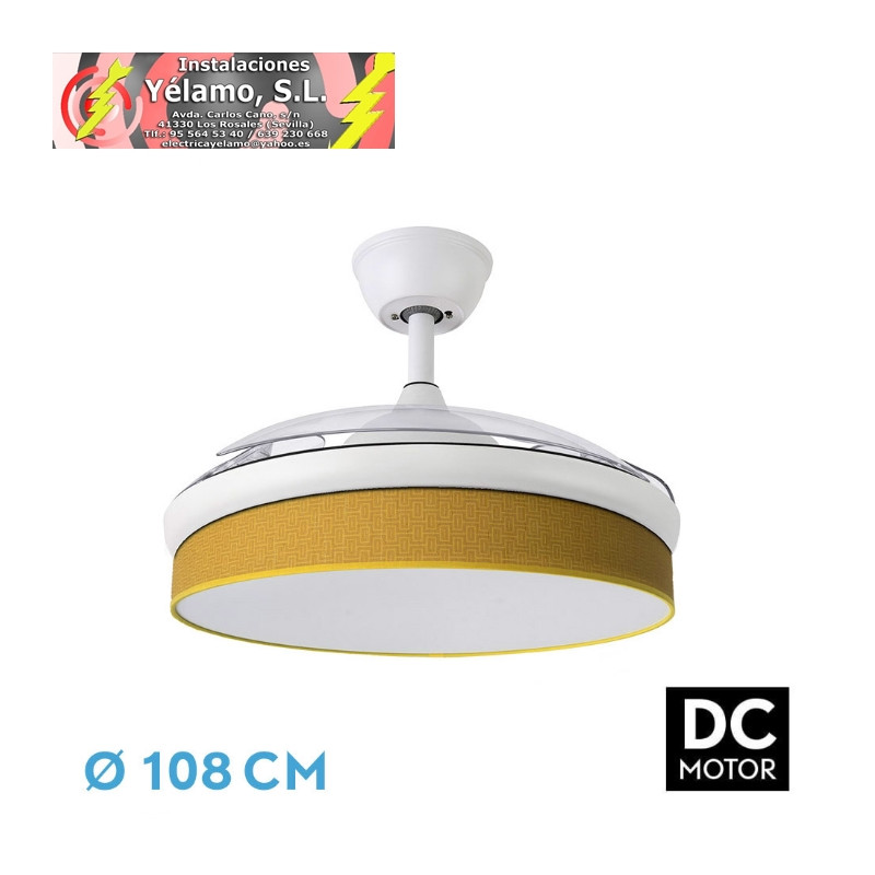 VENTILADOR DC MODA 72W BLANCO/AMARILLO 108D 3ASPAS 7200LM 3000-4000-6000K REMOTO+MEMORIA+TEMPORIZADOR