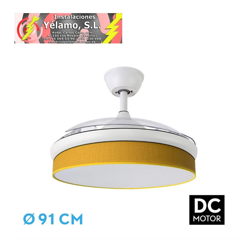 VENTILADOR DC MODA 72W BLANCO/AMARILLO 91D 3ASPAS 7200LM 3000-4000-6000K REMOTO+MEMORIA+TEMPORIZADOR