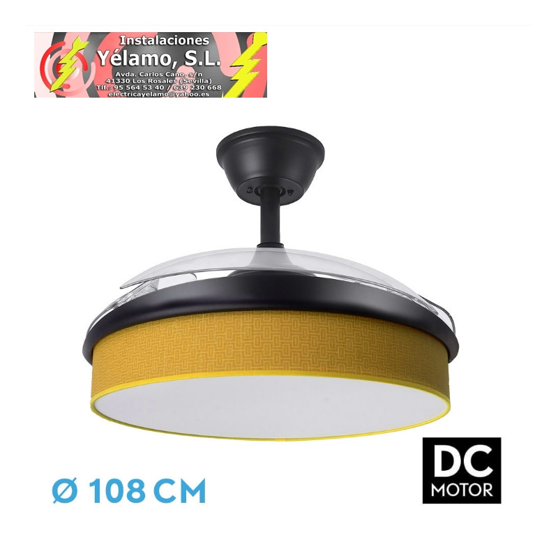 VENTILADOR DC MODA 72W NEGRO/AMARILLO 108D 3ASPAS 7200LM 3000-4000-6000K REMOTO+MEMORIA+TEMPORIZADOR