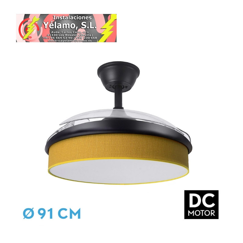 VENTILADOR DC MODA 72W NEGRO/AMARILLO 91D 3ASPAS 7200LM 3000-4000-6000K REMOTO+MEMORIA+TEMPORIZADOR