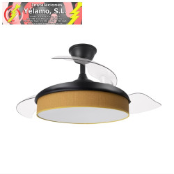 VENTILADOR DC MODA 72W NEGRO/AMARILLO 91D 3ASPAS 7200LM 3000-4000-6000K REMOTO+MEMORIA+TEMPORIZADOR