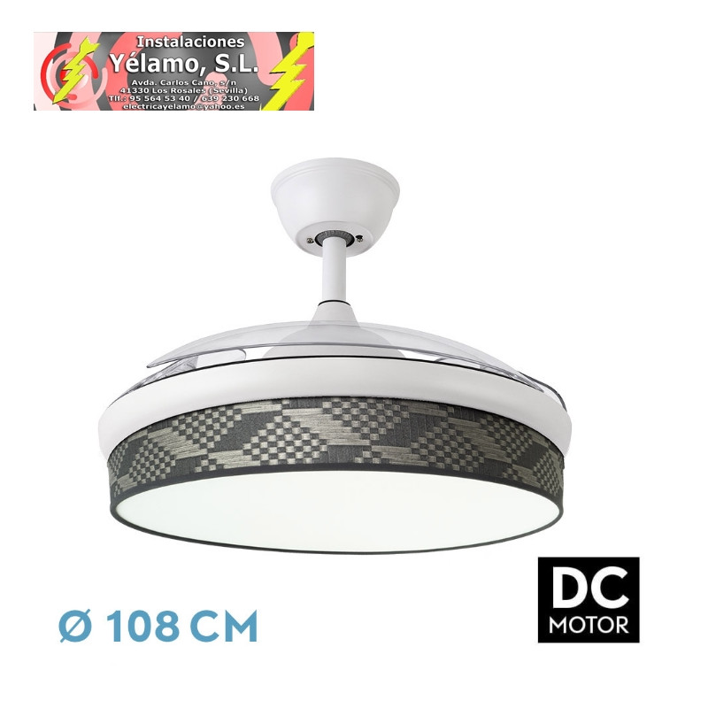 VENTILADOR DC MODA 72W BLANCO/TETRIS GRIS 108D 3ASPAS 7200LM 3000-4000-6000K REMOTO+MEMORIA+TEMPORIZADOR