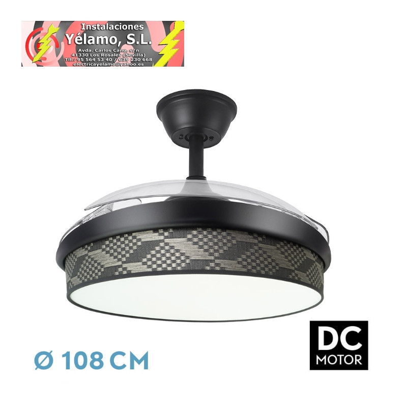 VENTILADOR DC MODA 72W NEGRO/TETRIS GRIS 108D 3ASPAS 7200LM 3000-4000-6000K REMOTO+MEMORIA+TEMPORIZADOR