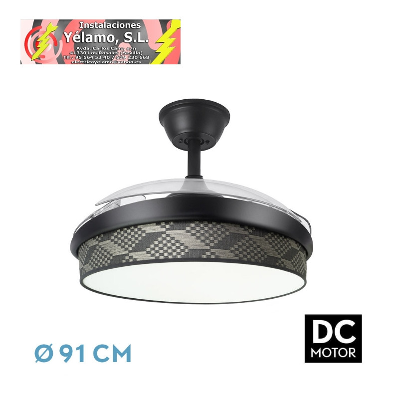 VENTILADOR DC MODA 72W NEGRO/TETRIS GRIS 91D 3ASPAS 7200LM 3000-4000-6000K REMOTO+MEMORIA+TEMPORIZADOR