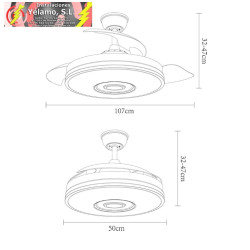 VENTILADOR DC NOTO 72W 6120LM CROMO 3ASP.DESP.108D 3 COLORES+RGB BLUETOOTH,REMOTO, MEMORIA Y ALTAVOZ