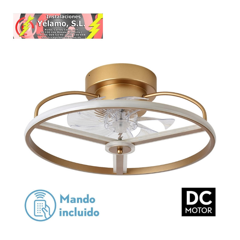 VENTILADOR 60W DC BORA DORADO 8 ASPAS TRANSP.21X50X50cm 6VEL. 3 COLORES C/REMOTO, MEMORIA, TEMPORIZADOR Y REG.INTENSIDAD 5100LM