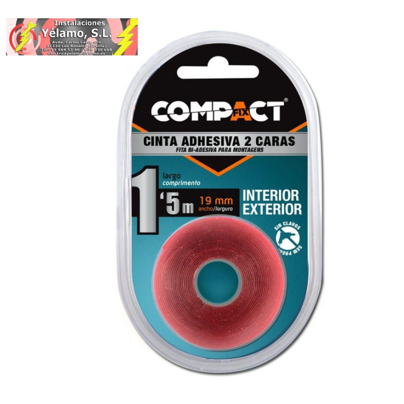 CINTA ADHESIVA DOBLE CARA ALTA RESISTENCIA 19mm x 1,5m. TRANSPARENTE. BLISTER 1 ROLLO