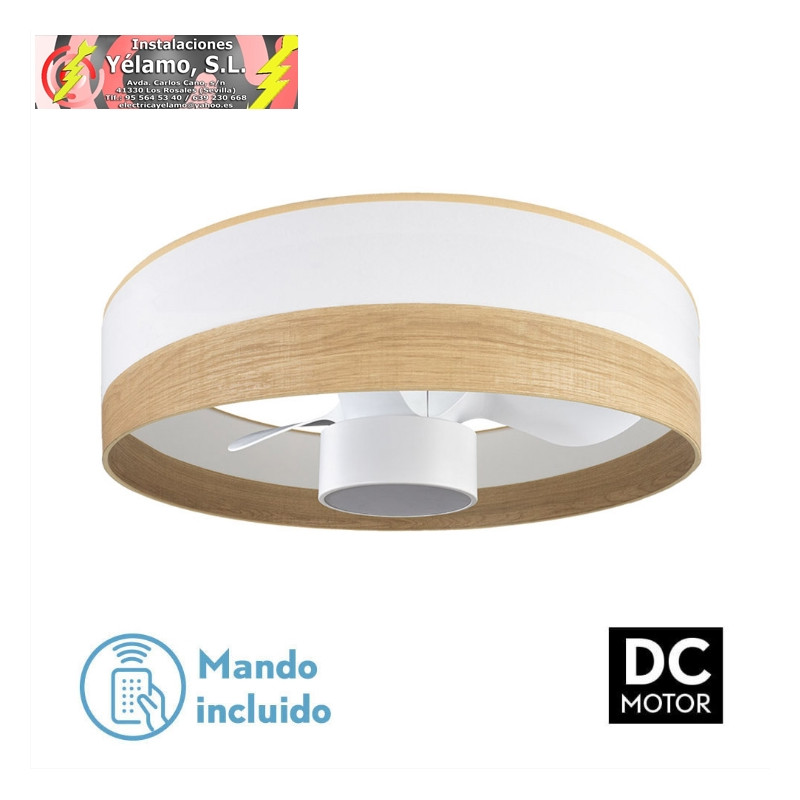 VENTILADOR DC 24W OLGA BLANCO/MAD.CLARA-BLANCO 3 ASPAS 6 VEL. 2390LM 3 COLORES, REMOTO, MEMORIA, TEMPORIZADOR 70D