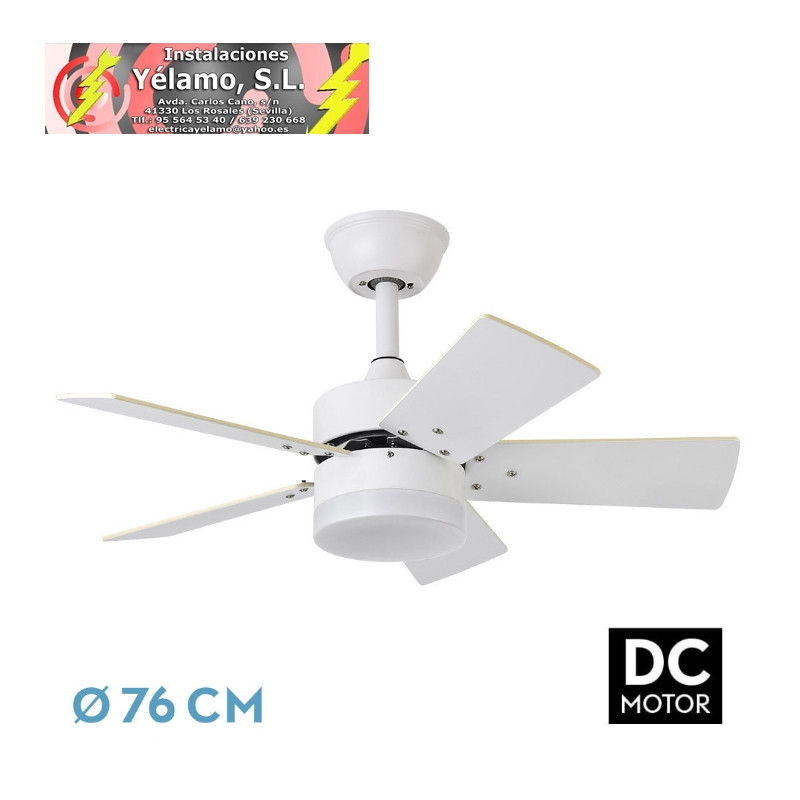 VENTILADOR DC MARTA 36W BLANCO 5 ASPAS REVERSIBLES BLANCO/HAYA 41X76D 3060LM C/REMOTO, MEMORIA Y TEMPORIZADOR 3000K,4000K,6000K