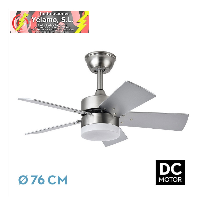 VENTILADOR DC MARTA 36W NIQUEL 5 ASPAS REVERSIBLES HAYA/PLATA 41X76D 3060LM C/REMOTO, MEMORIA Y TEMPORIZADOR 3000K,4000K,6000K