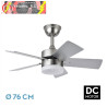 VENTILADOR DC MARTA 36W NIQUEL 5 ASPAS REVERSIBLES HAYA/PLATA 41X76D 3060LM C/REMOTO, MEMORIA Y TEMPORIZADOR 3000K,4000K,6000K