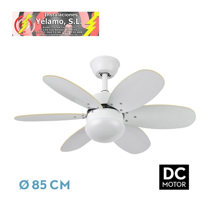 VENTILADOR DC ALVES 2XE27 BLANCO CON 6 ASPAS REVERSIBLES BLANCO/HAYA 41X85D C/ REMOTO Y TEMPORIZADOR