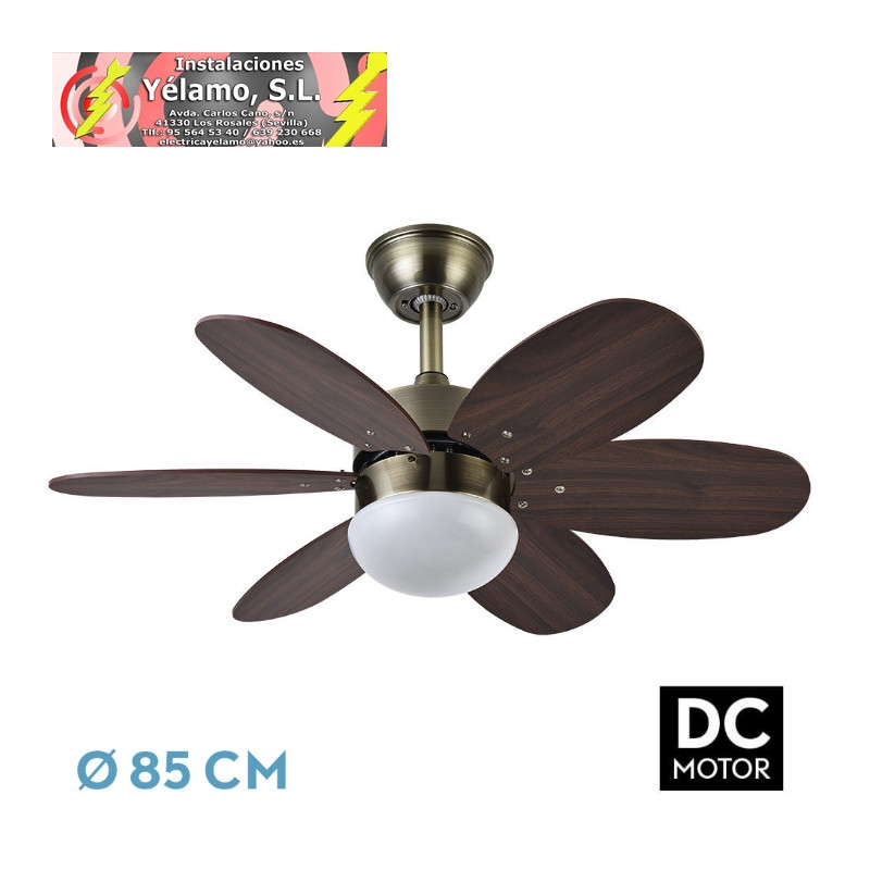 VENTILADOR DC ALVES 2XE27 CUERO 6 ASPAS REVERSIBLES CEREZO/NOGAL 41X85D C/REMOTO Y TEMPORIZADOR