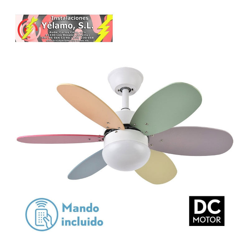 VENTILADOR DC ALVES 2XE27 BLANCO 6 ASPAS REVERSIBLES PASTEL/NITENSO 41X85D C/ REMOTO Y TEMPORIZADOR