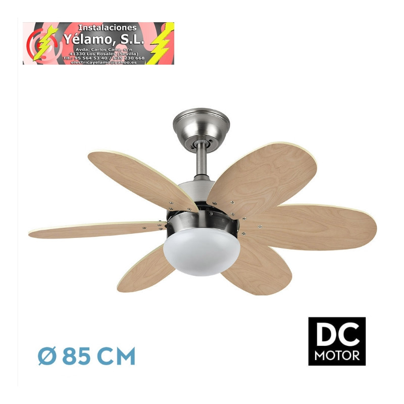 VENTILADOR DC ALVES 2XE27 NIQUEL 6 ASPAS REVERSIBLES HAYA/PLATA 41X85D C/ REMOTO Y TEMPORIZADOR
