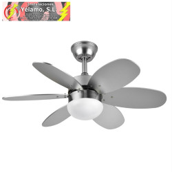 VENTILADOR DC ALVES 2XE27 NIQUEL 6 ASPAS REVERSIBLES HAYA/PLATA 41X85D C/ REMOTO Y TEMPORIZADOR