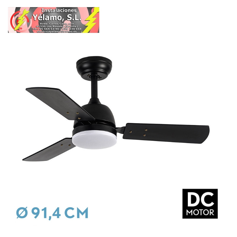 VENTILADOR DC PORTICO 20W NEGRO 3 ASPAS NEGRO/GRIS 6VEL. 3000K,4000K,6500K 2350LM REMOTO, MEMORIA Y TEMPORIZADOR 91,4D