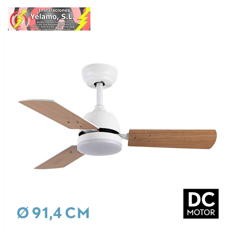 VENTILADOR DC PORTICO 20W BLANCO 3 ASPAS BLANCO/HAYA 6VEL. 3000K,4000K,6500K 2350LM REMOTO, MEMORIA, TEMPORIZADOR 91,4D