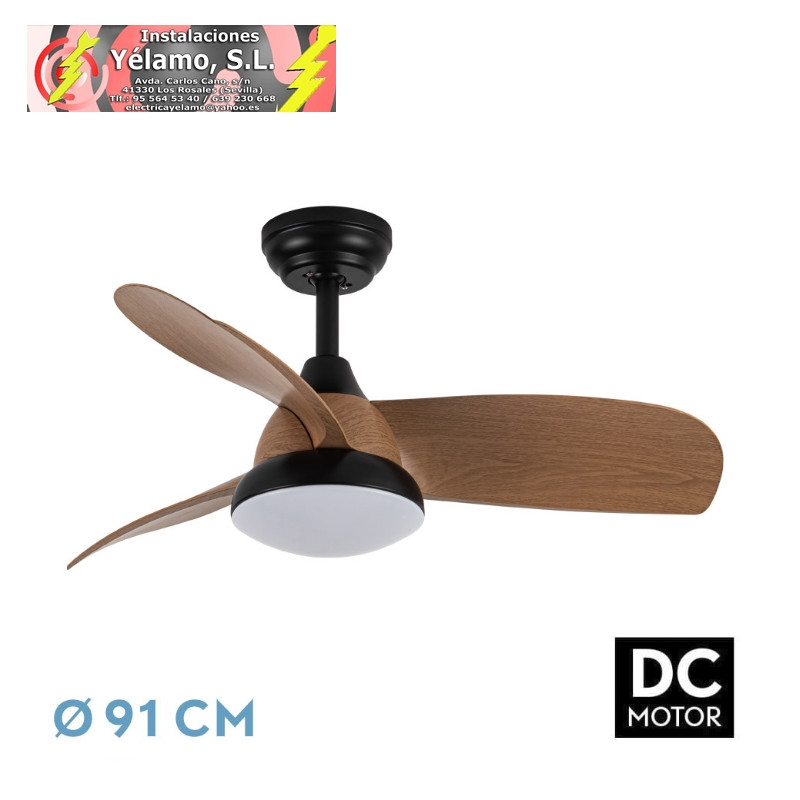 VENTILADOR DC ATOMO 24W NEGRO 3ASPAS MADERA OSCURA 91D 2640LM 3000K,4000K,6000K REMOTO+MEMORIA+TEMPORIZADOR
