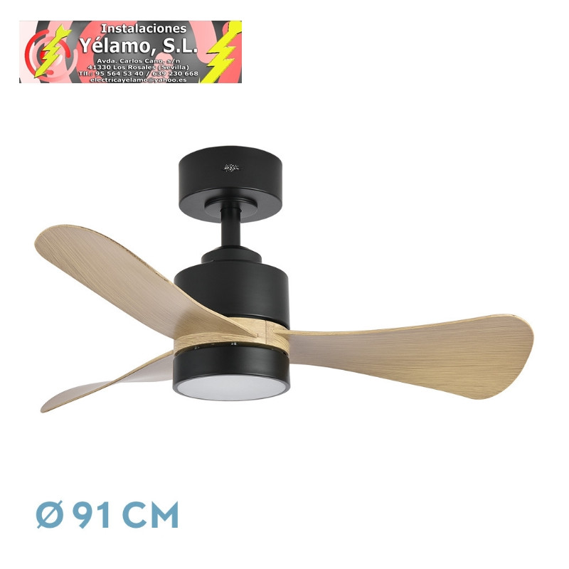 VENTILADOR DC ZEPELIN 18W 1900LM NEGRO/MADERA CLARA 3 ASPAS 91D 3000-4000-6500K REMOTO, MEMORIA Y TEMPORIZADOR