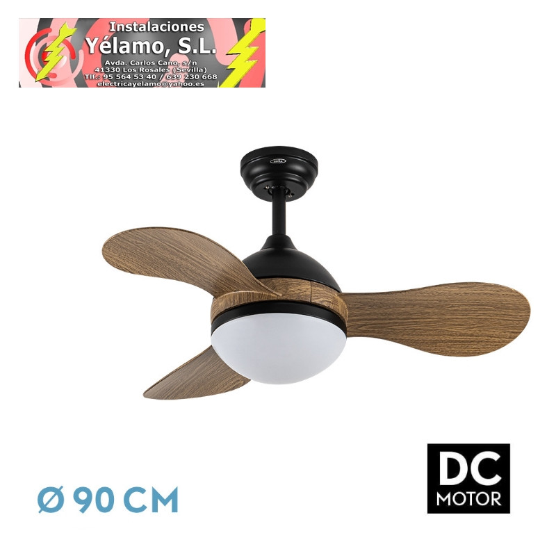 VENTILADOR DC SOLIDO 24W NEGRO 3ASPAS MADERA 91D 2640LM 3000K,4000K,6500K REMOTO+MEMORIA+TEMPORIZADOR
