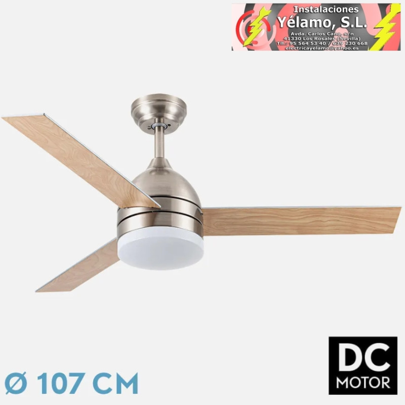 VENTILADOR DC LEGIO 26W NIQUEL 3ASPAS PLAYA/HAYA 107D 2950LM 3000-4000-6000K REMOTO+MEMORIA+TEMPORIZADOR