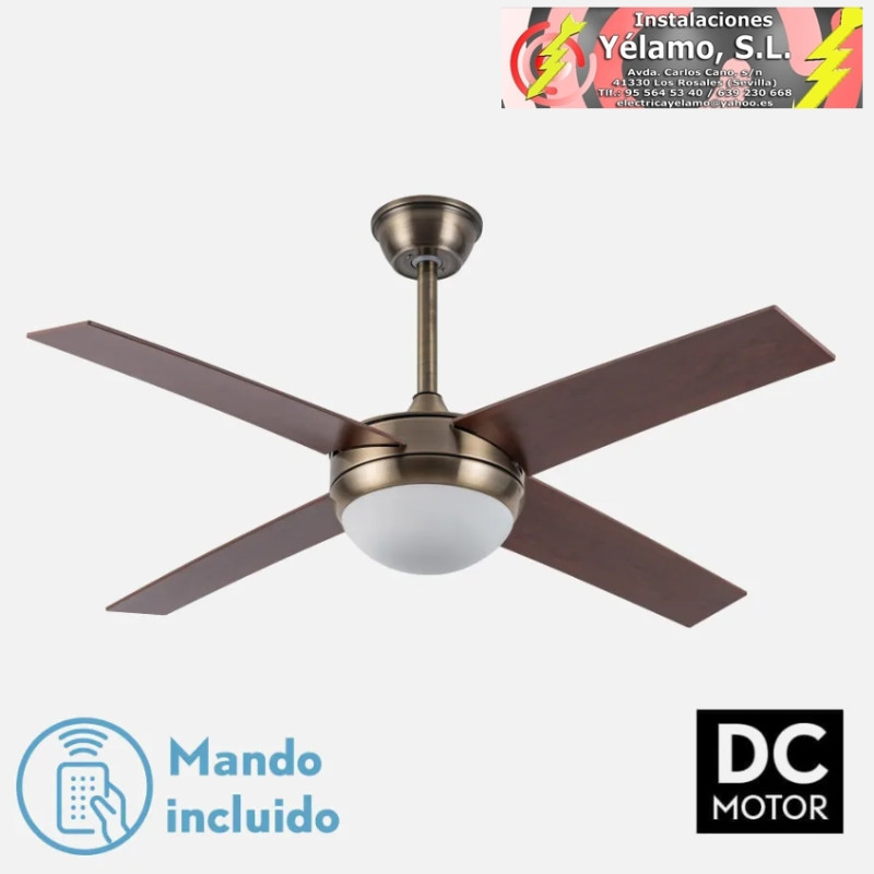 VENTILADOR DC CIRO 2XE27 CUERO 4 ASP. NOGAL 35/45X116,8D REMOTO Y TEMPORIZADOR