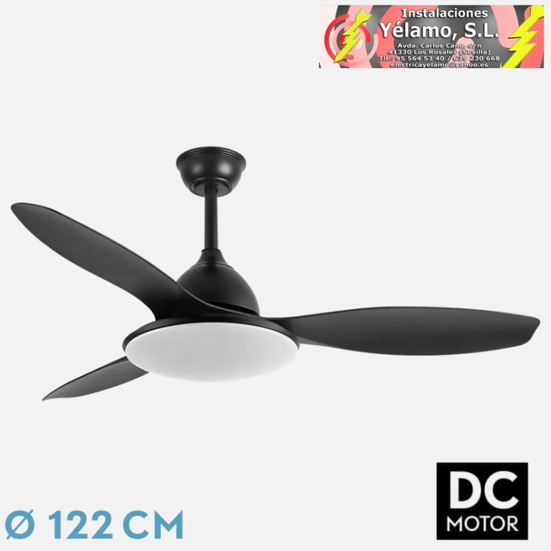 VENTILADOR DC NEGRO YAEL 72W 3000-4000-6000K 122D 7200LM 3 ASPAS, REMOTO+TEMPORIZADOR+MEMORIA
