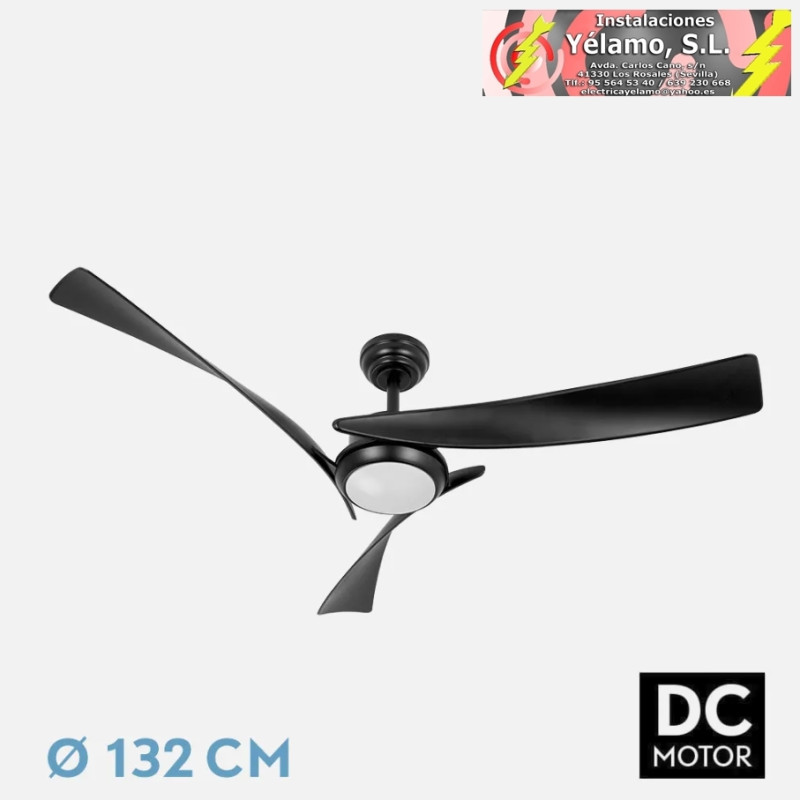 VENTILADOR DC TARENTO 24W NEGRO 3ASPAS 6VEL 132D 2424 LM 3000K, 4000K, 6500K REMOTO+REGULABLE INTENSIDAD+TEMPORIZADOR+MEMORIA