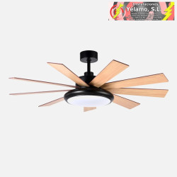 VENTILADOR DC PIREO 36W NEGRO 9 ASPAS ROBLE/HAYA 6 VEL 3000K, 4500K, 6000K 3800LM 132D C/REMOTO, MEMORIA Y TEMPORIZADOR