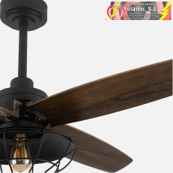 VENTILADOR DC AQUILO NEGRO 1XE27 4ASP ROBLE 6VELOC C/REMOTO Y TEMPORIZADOR 44,5/57X119,4X119,4 cm