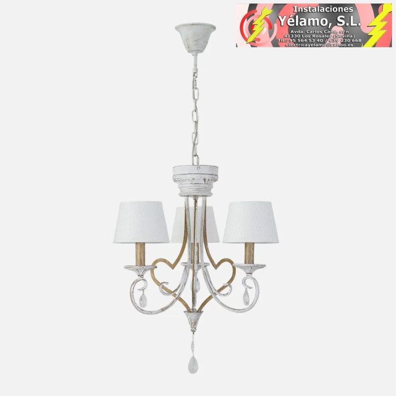 LÁMPARA CRASAS 3XE14 BLANCO/ORO REGX49X49 cm