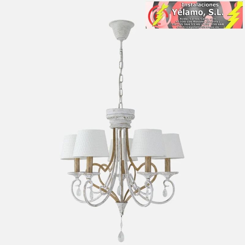 LÁMPARA CRASAS 5XE14 BLANCO/ORO REGX54X54 cm