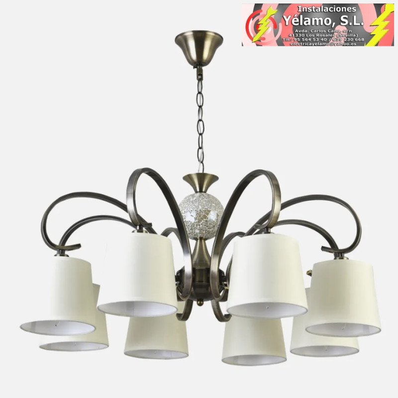 LÁMPARA CONCORDIA 8XE14 CUERO PANTALLA BEIS REGX75X75 cm