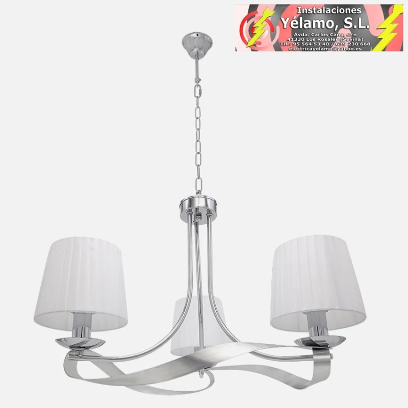 LÁMPARA BAEZA 3XE14 CROMO PANTALLA BLANCA REGX52X52 cm