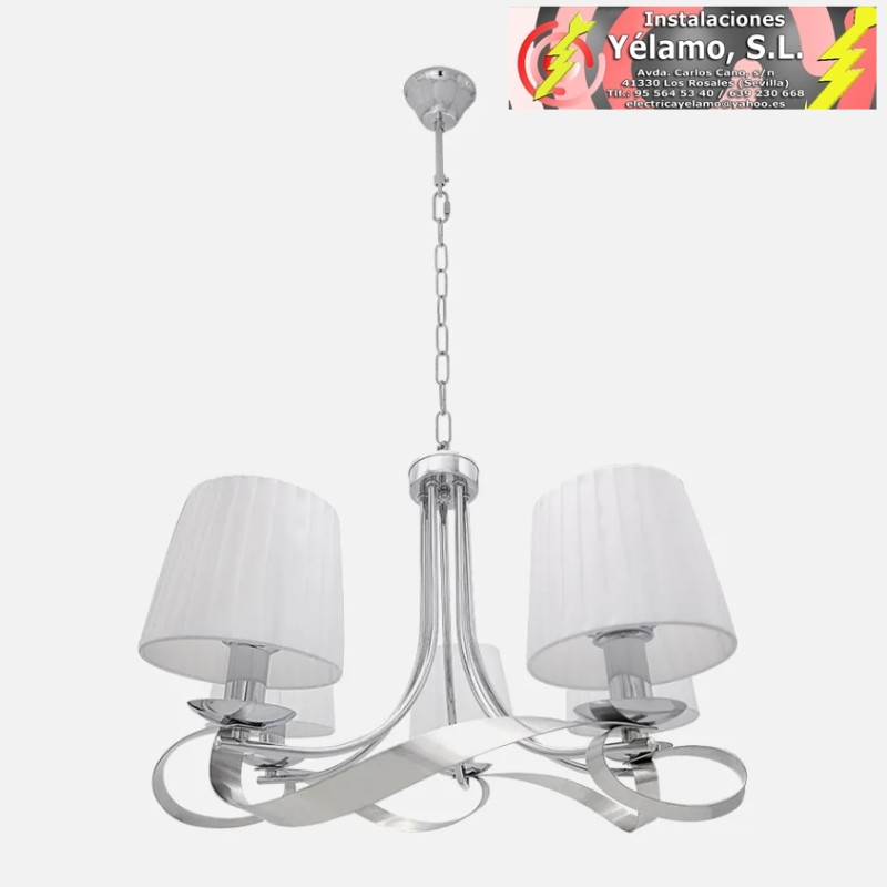 LÁMPARA BAEZA 5XE14 CROMO PANTALLA BLANCA REGX55X55 cm
